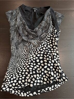 bebe Black and White Draped Cowl Neck Top